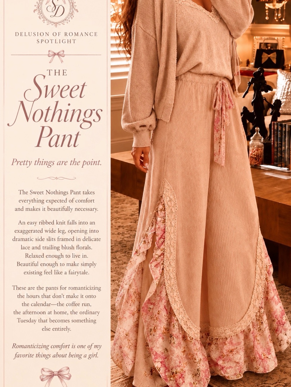 POL Sweet Nothings Wide Leg Pants in Blush Pink